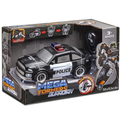 Carrinho Transformável Megaformers Guardian Polícia Preto com Ferramenta Multikids - BR1755OUT [Reembalado]