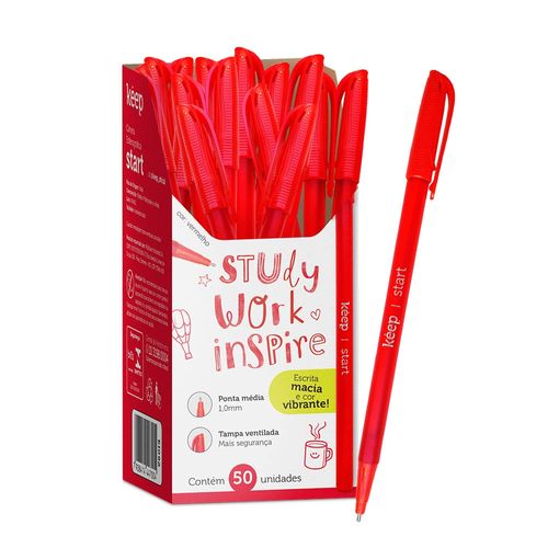 Caneta Esferográfica Ponta Média 1,0mm c/ 50 Unidades Vermelho Keep - EI092OUT [Reembalado]
