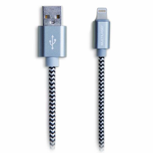 Cabo Lightning Macho e USB-A para iPhone com Cabo de 1,5 Metros e Material em Nylon Preto e Cinza Multilaser - WI343OUT [Reembalado]