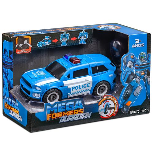 Carrinho Transformável Megaformers Guardian Polícia Azul com Ferramenta Multikids - BR1754OUT [Reembalado]
