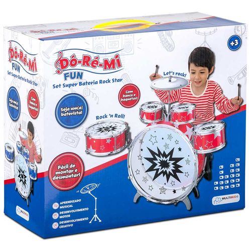 Super Bateria Rock Star Azul Dó Ré Mi Fun Multikids - BR1598OUT [Reembalado]