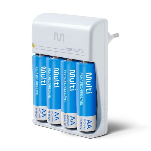 Carregador De Pilhas Multilaser AA/AAA + 4 Pilhas Aa 2500Mah - CB054OUT [Reembalado]