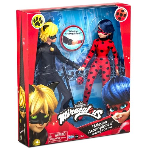 Conjunto de 2 Bonecos Miraculous Mission Accomplished Ladybug e Cat Noir Multikids - BR1555