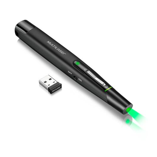 Presenter Green Laser Conexão USB Alcance 30m Laser Verde 3 Botões Preto - AC278