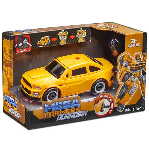 Carrinho Transformável Megaformers Guardian Corrida Amarelo com Ferramenta Multikids - BR1757
