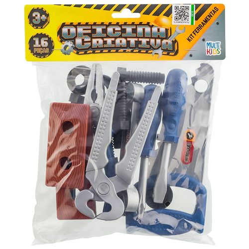 Oficina Criativa Mix Ferramentas com 16 peças Azul Multikids - BR1835