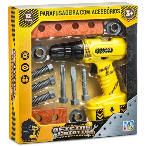 Oficina Criativa Parafusadeira com Função e Acessórios com 12 Peças Multikids - BR1830