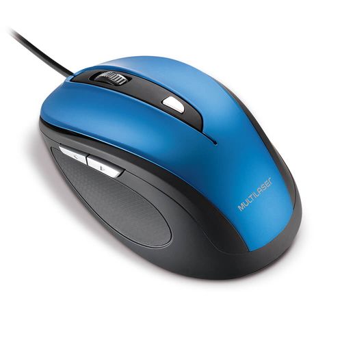 Mouse Com Fio Comfort Conexão USB 1600dpi Ajustável Cabo de 130cm 6 Botões Textura Emborrachada Azul - MO244