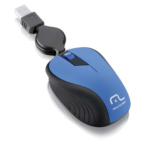 Mouse Com Fio Wave Conexão USB 1200dpi Cabo de 75cm 3 Botões Textura Emborrachada Retrátil Azul - MO235