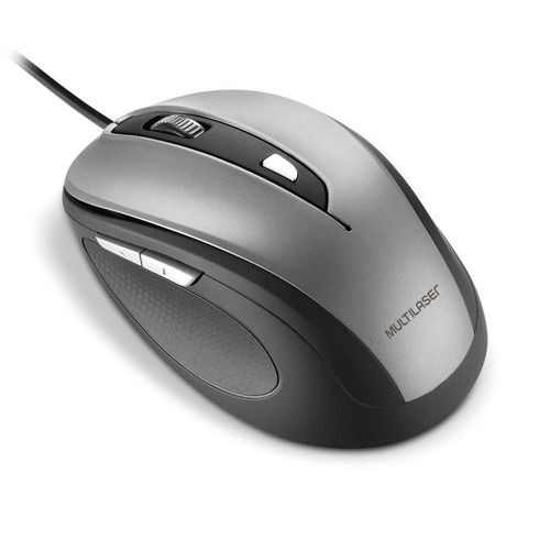 Mouse Com Fio Comfort Conexão USB 1600dpi Ajustável Cabo de 130cm 6 Botões Textura Emborrachada Cinza - MO242