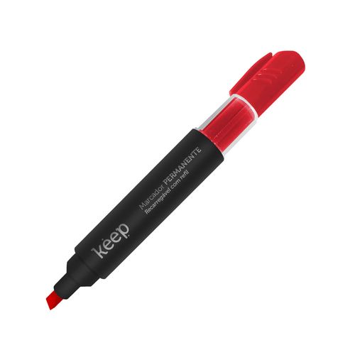 Pincel Marcador Permanente Recarregável Refil Vermelho - Caixa c/ 12 Unidades Keep - MR015