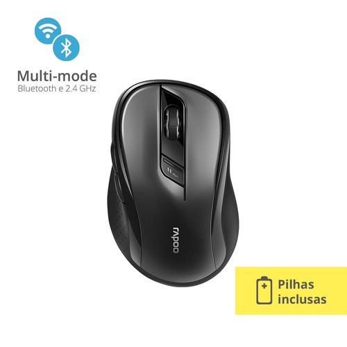 Mouse Rapoo Bluetooth + 2.4 ghz Black s/ Fio Pilha Inclusa - RA013