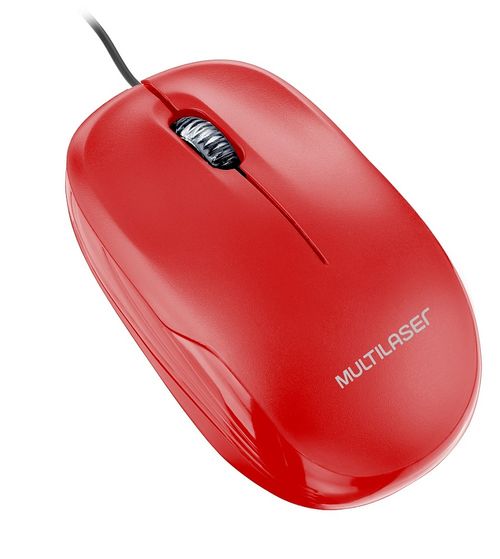 Mouse Com Fio Mid 1200dpi Conexão USB Cabo de 120cm 3 Botões Textura Fosca Vermelho - MO292