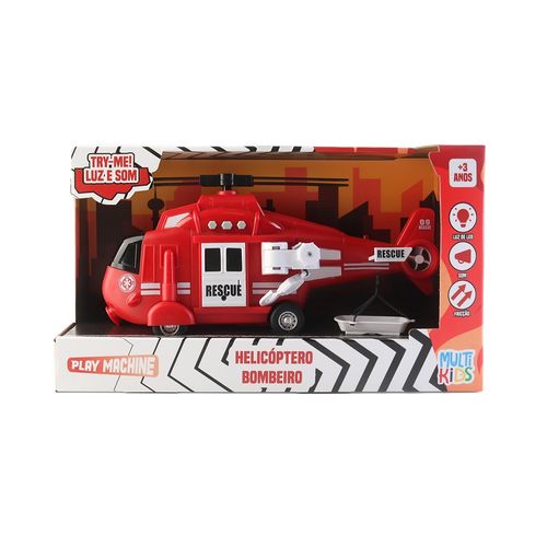 Play Machine Helicóptero de Bombeiro Com Luz e Som Vermelho Multikids - BR1782
