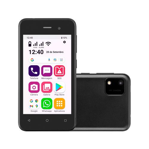 Smartphone Conecta Lite 32GB 3G Wi-Fi Tela 4 pol. Dual Chip 1GB RAM Android 10 (Go edition) Processador Quad Core Preto - OB055OUT [Reembalado]