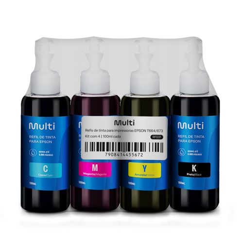 Kit Refil de Tinta para Impressoras Epson com 4 Cores T664 100ml Multi - RF031OUT [Reembalado]