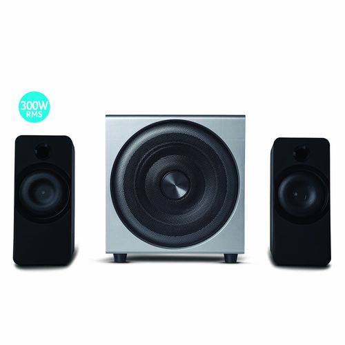 Caixas de Som 2.1 c/ Subwoofer 30w Rms Alimentação Bivolt Conexão P2 Controle de Volume e Graves Prata  - SP262