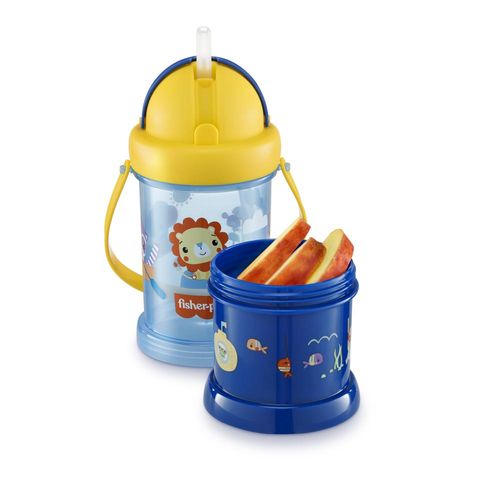 Copo com Porta Snack Playful 300ml Azul Fisher Price - BB1012