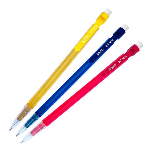 Lapiseiras Pop 0,7mm Azul, Amarelo e Vermelho Blister c/ 3 Unidades Keep - EI137