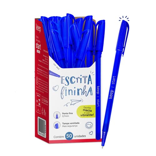Caneta Esferográfica Ponta 0,7mm Azul Caixa c/ 50UN Keep - EI094OUT [Reembalado]