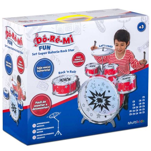 Super Bateria Rock Star Vermelho Dó Ré Mi Fun Multikids - BR1533OUT [Reembalado]