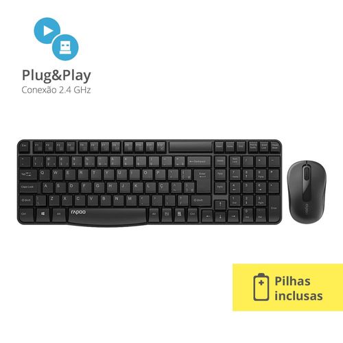 Kit Rapoo Teclado e Mouse Sem Fio 2.4 ghz Preto - X1800S - RA001OUT [Reembalado]