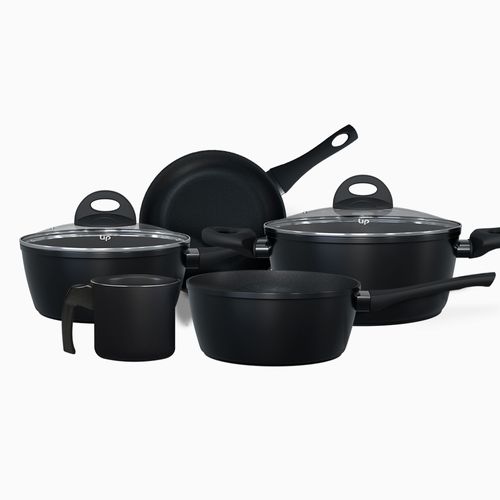 Jogo de Panelas Ouro Preto Alumínio 4 Camadas, Revestimento Antiaderente Goldflon, Cabos Soft Touch 5 peças UpHome - UD291OUT [Reembalado]