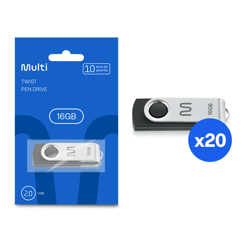 Combo 20 unidades do Pen Drive Twist 16GB USB Leitura 10MB/s e Gravação 3MB/s Preto Multilaser - PD5881K