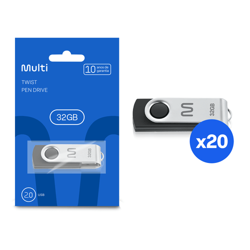 Combo 20 unidade do Pen Drive Twist 32GB USB Leitura 10MB/s e Gravação 3MB/s Preto Multilaser- PD589K