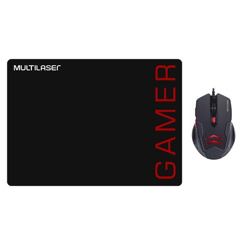 Kit Mouse 3200dpi e Mousepad Gamer Preto e Vermelho - MO306OUT [Reembalado]