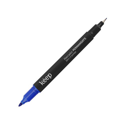 Caneta Marcador Permanente Duas Pontas Fina/Ultrafina 1.0mm Azul Cx 12un Keep - MR021OUT [Reembalado]
