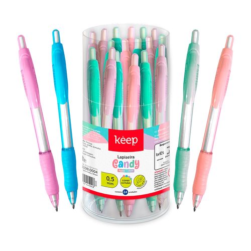 Lapiseira Candy 0,5mm com Grip Emborrachado Cores Diversas Pote c/ 24 Unidades Keep - EI115OUT [Reembalado]