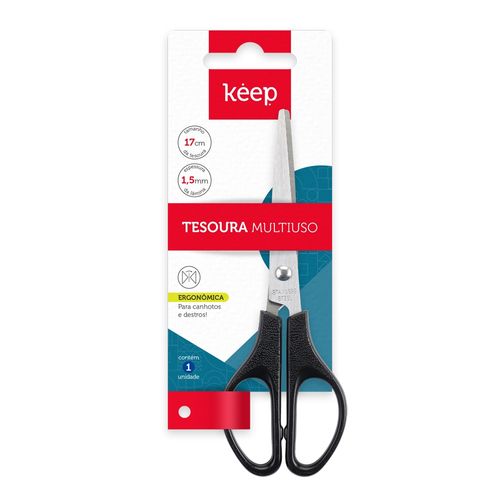 Tesoura Multiuso 17cm Blister c/ 1 Unidade Keep - EI174OUT [Reembalado]