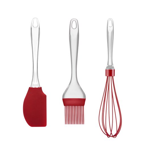 Kit Confeiteiro De Silicone Cabo Acrílico Vermelho Up Home - UD055OUT [Reembalado]