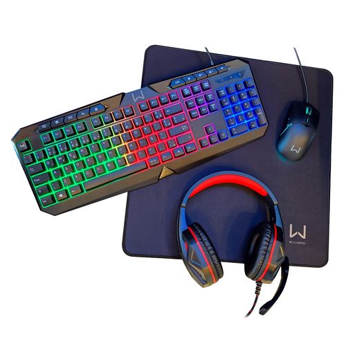 Kit Air Drop 4 Em 1: Teclado + Mouse + Headset e Mousepad Warrior - TC304