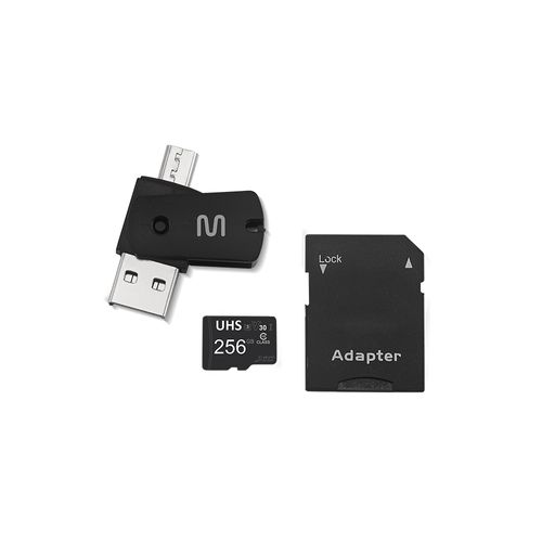 Kit 4 em 1 Cartão de Memória 256GB Ultra High Speed-I U3 + Adptador USB/OTG Tipo C + Adaptador SD - MC154OUT [Reembalado]