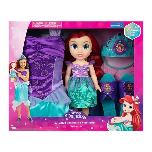 Boneca Disney Princesas Ariel Kit Com Fantasia Sapatos e Acessórios Tam. Único Multikids - BR2331