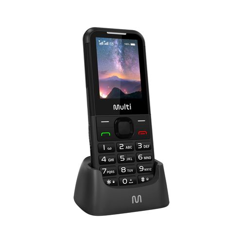 Celular Multi Vita 4G C/ Base Carregadora Dual Chip, Botão SOS, Câmera Preto - P9225OUT [Reembalado]
