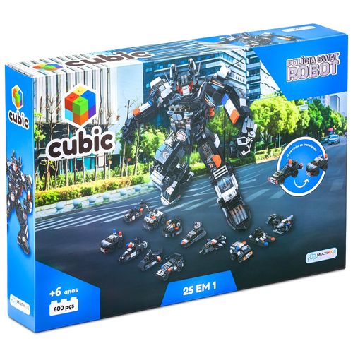 Blocos De Montar Cubic 25 Em 1 Polícia Swat Robot 600 Peças Multikids - BR1616