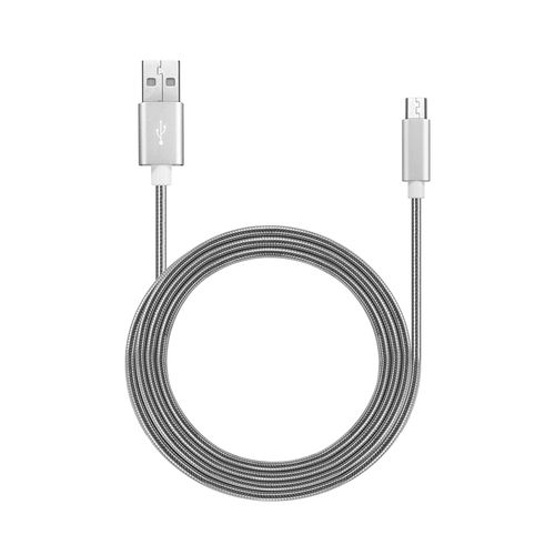 Cabo Micro USB Metálico Carregamento 2A 1M de Comprimento Prata - WI390