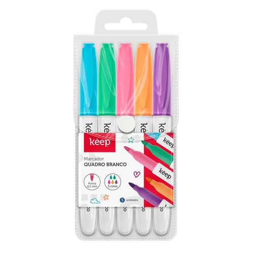 Marcador para Quadro Branco c/ Bag 5 Cores Slim PVC Keep - MR074