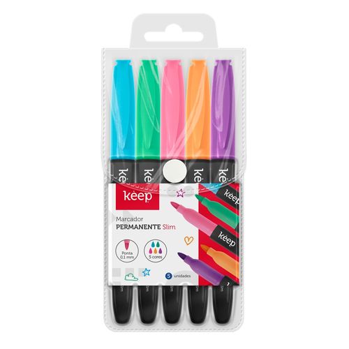 Marcador Permanente Slim PVC Bag 5 Cores Keep - MR073