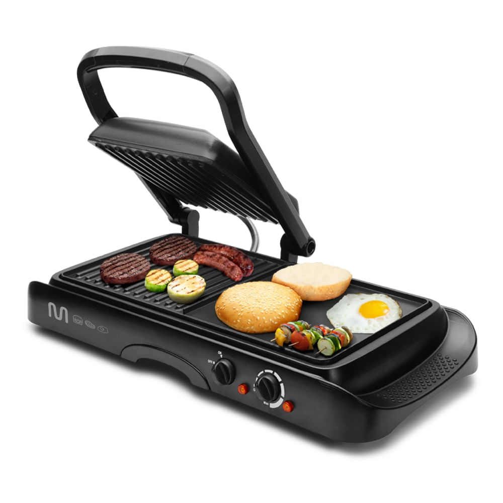 Grill 2 em 1 com Chapa Flutuante e Chapa Lisa 127V 2000W Preto Multi - GO121OUT [Reembalado]