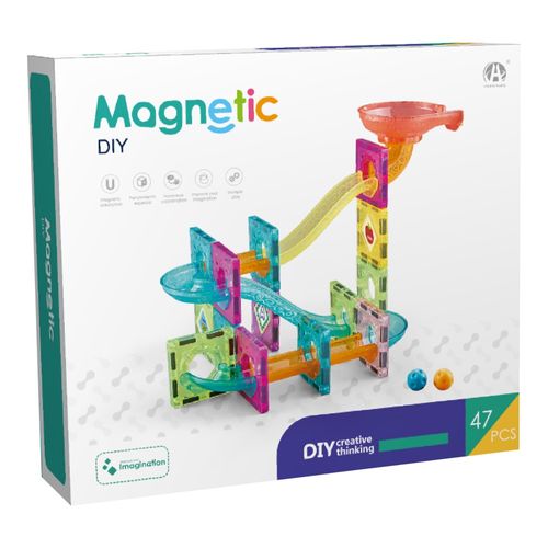Blocos de Montar Pista Corrida P/ Bolinha Marble Run Peças Magnéticas 47pcs Multikids - BR2193
