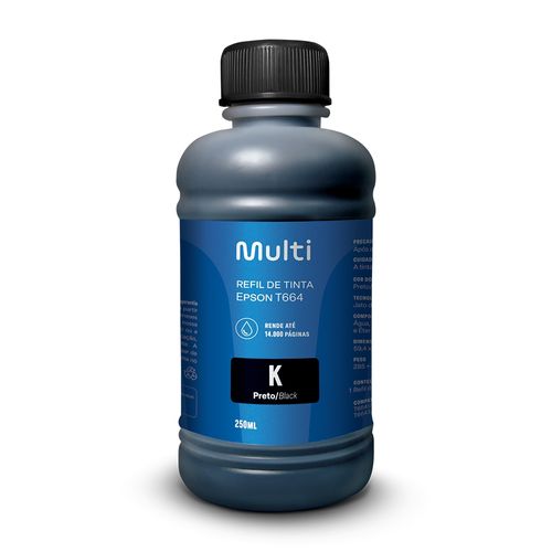 Refil de Tinta para Cartucho Impressoras Epson 250ml Preto Multilaser - RF013