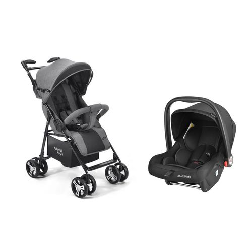 Carrinho Passeio Flick 0-15kgs Cinza + Bebê Conforto Class 0-13kgs Travel System Preto Multikids - BB445K