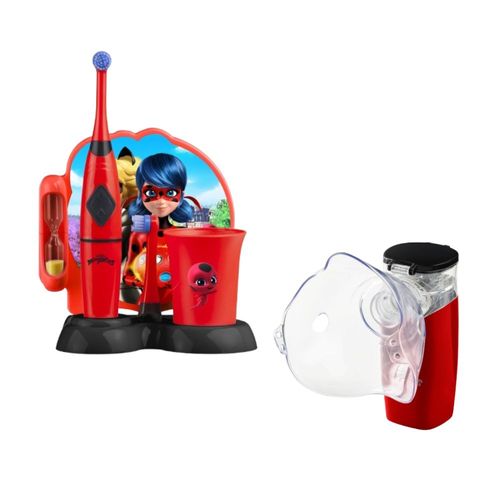 Kit Inalador Mesh Lady Bug Miraculous + Escova infantil elétrica rotacional - HC432K