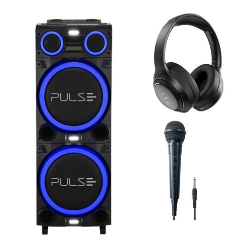 Caixa de Som Torre Double 12 Pol, 2700W + Headphone Bluetooth HB400 + Microfone com Fio Pro 3  - SP516A