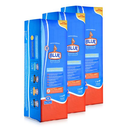 Kit 3 Tapete Higiênico Para Cães 82x60cm 90 und Blue Premium - PP103K