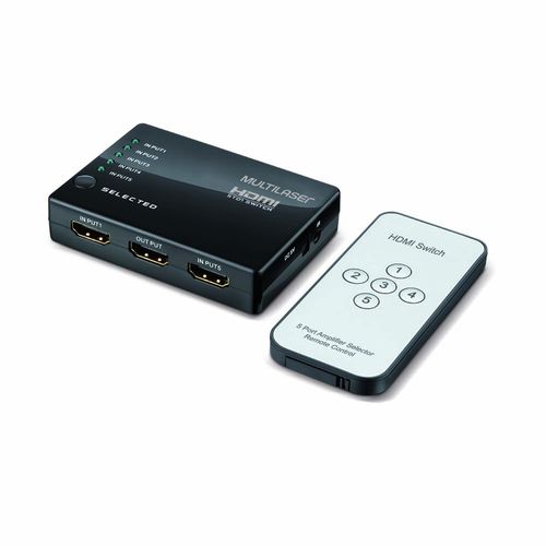 Switch HDMI Multilaser 5 Portas Alta Definição de 1080p + Controle Remoto Preto - WI346OUT [Remanufaturado]